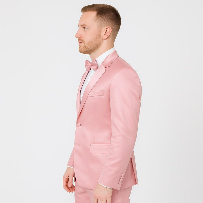 Pink Satin Tuxedo Set - Stylish 4-Piece for Weddings & Proms by Tazzio