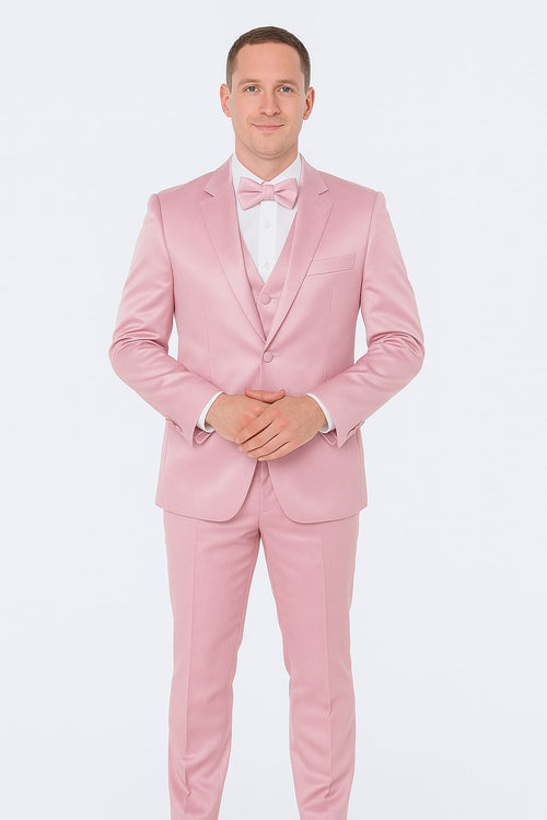 Pink Satin Tuxedo Set - Stylish 4-Piece for Weddings & Proms by Tazzio