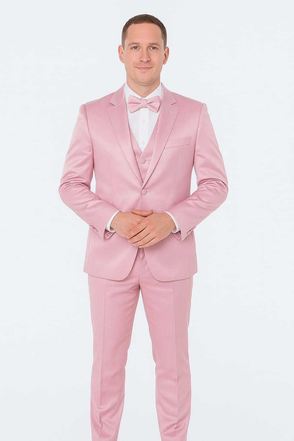 Pink Satin Tuxedo Set - Stylish 4-Piece for Weddings & Proms by Tazzio