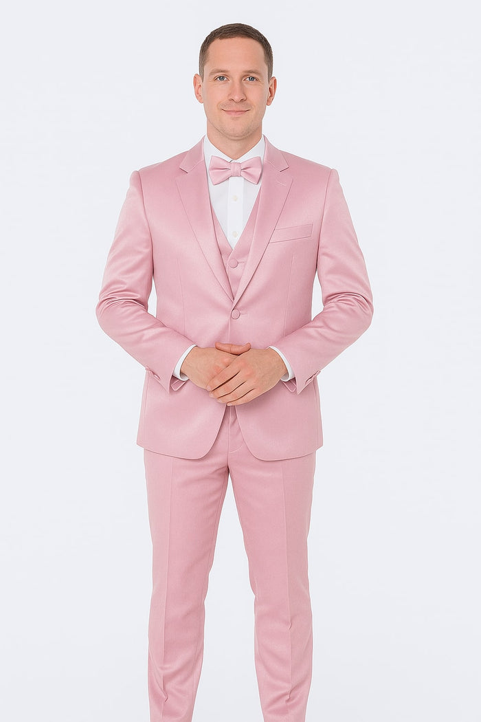 Pink Satin Tuxedo Set - Stylish 4-Piece for Weddings & Proms by Tazzio