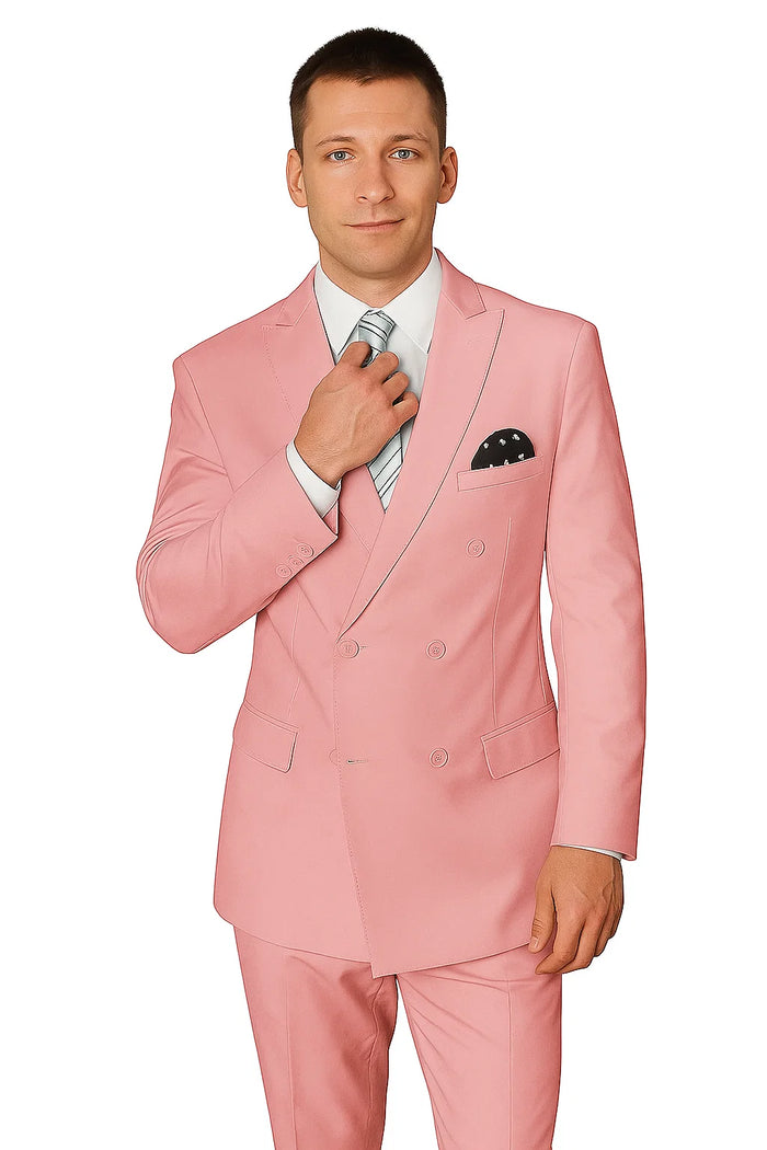 Elegant Men’s Double-Breasted Wool Suit in Soft Blush Pink by USA Men's Outlet