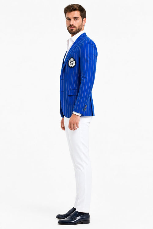 Royal Blue Pinstripe Blazer With White Pants - Suit Party Blazer by USA Men's Outlet