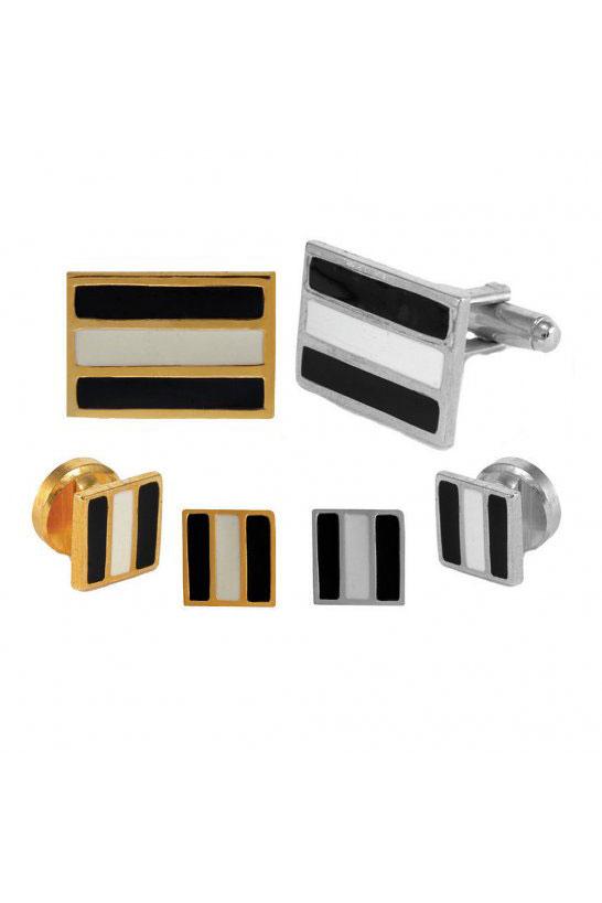 Epoxy Rectangle Studs and Cufflinks Set by Pioneerin