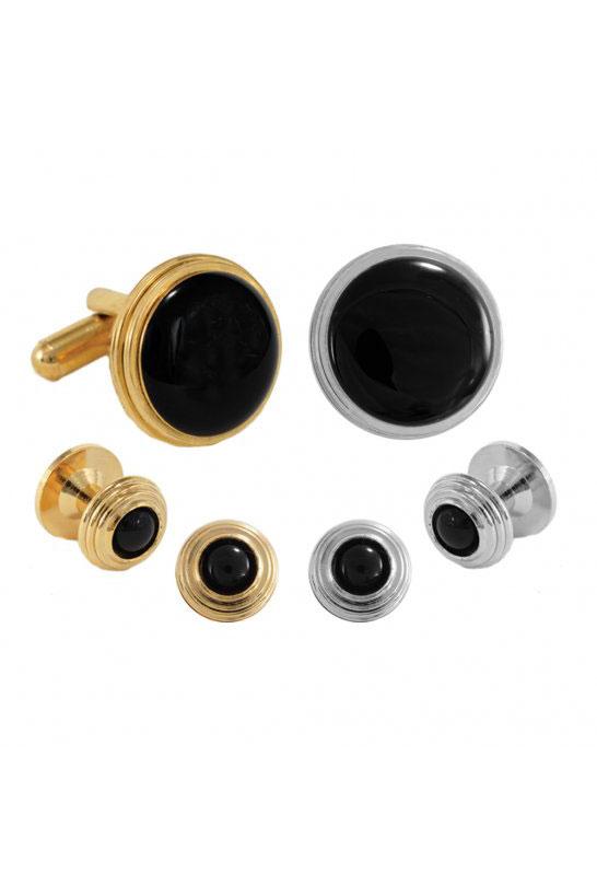 Onyx Beehive Studs and Cufflinks Set