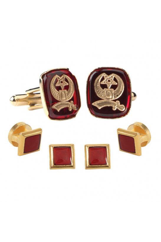 Red Shriner Insignia Studs and Cufflinks Set by Pioneerin