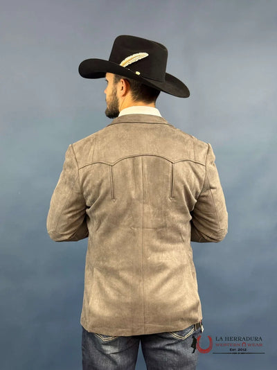 Mens Charcoal Gray Suede Western Yoke Two-Button Rancher Blazer – BLZ9445