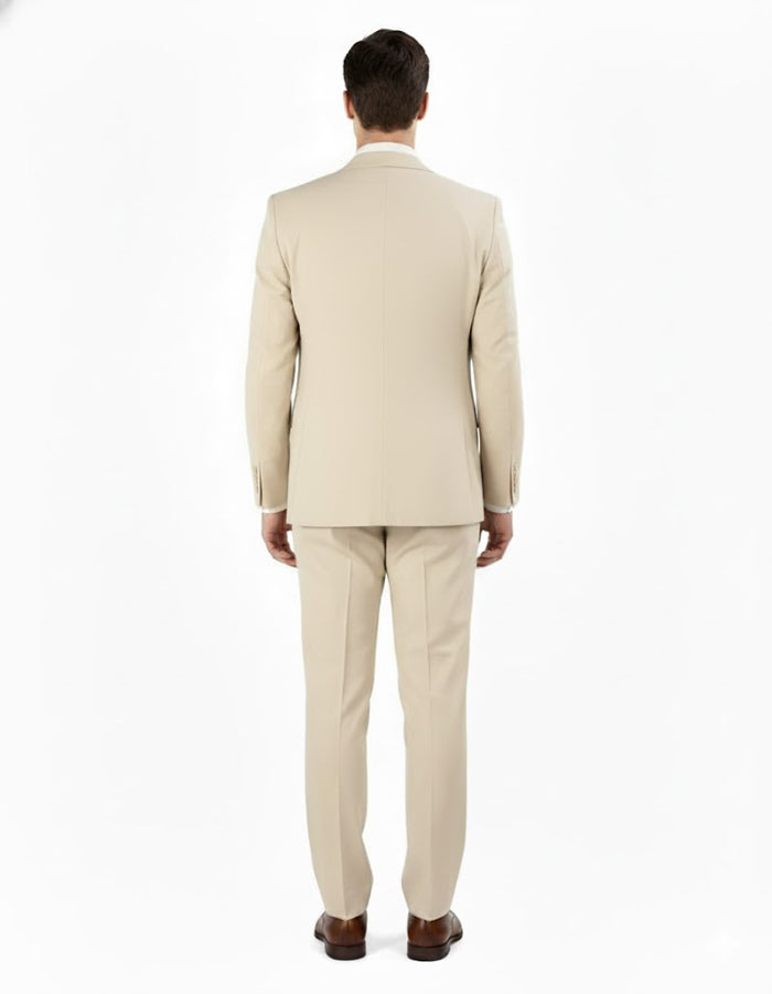 Pleated Suit - Mens Suits With Pleated Pant - Regular Fit Suit - Vested Tan Suit by Men's Tuxedo USA