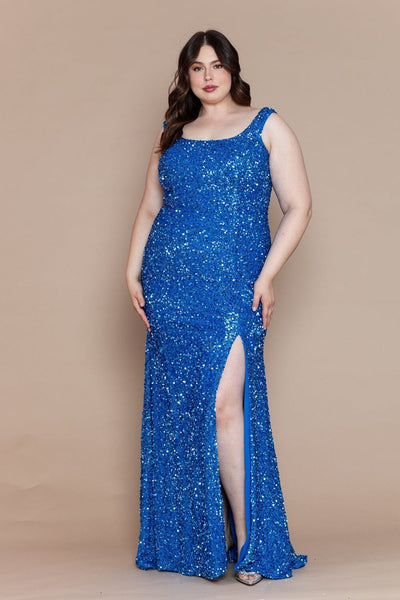 Poly USA W1126 Plus Size Fitted Sleeveless Sequin Gown