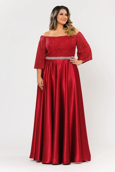 Poly USA W1008 Plus Size Long Off Shoulder Dress with Sleeves