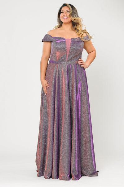 Poly USA W1060 Plus Size Long Off Shoulder Glitter Dress