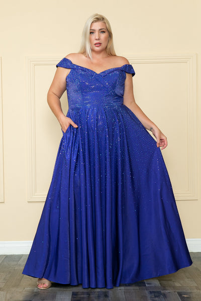 Poly USA W1112 Plus Size Rhinestone Off Shoulder Gown