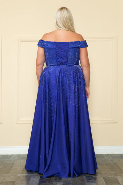 Poly USA W1112 Plus Size Rhinestone Off Shoulder Gown