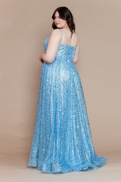 Poly USA W1142 Plus Size Sequin Sleeveless A-line Slit Gown