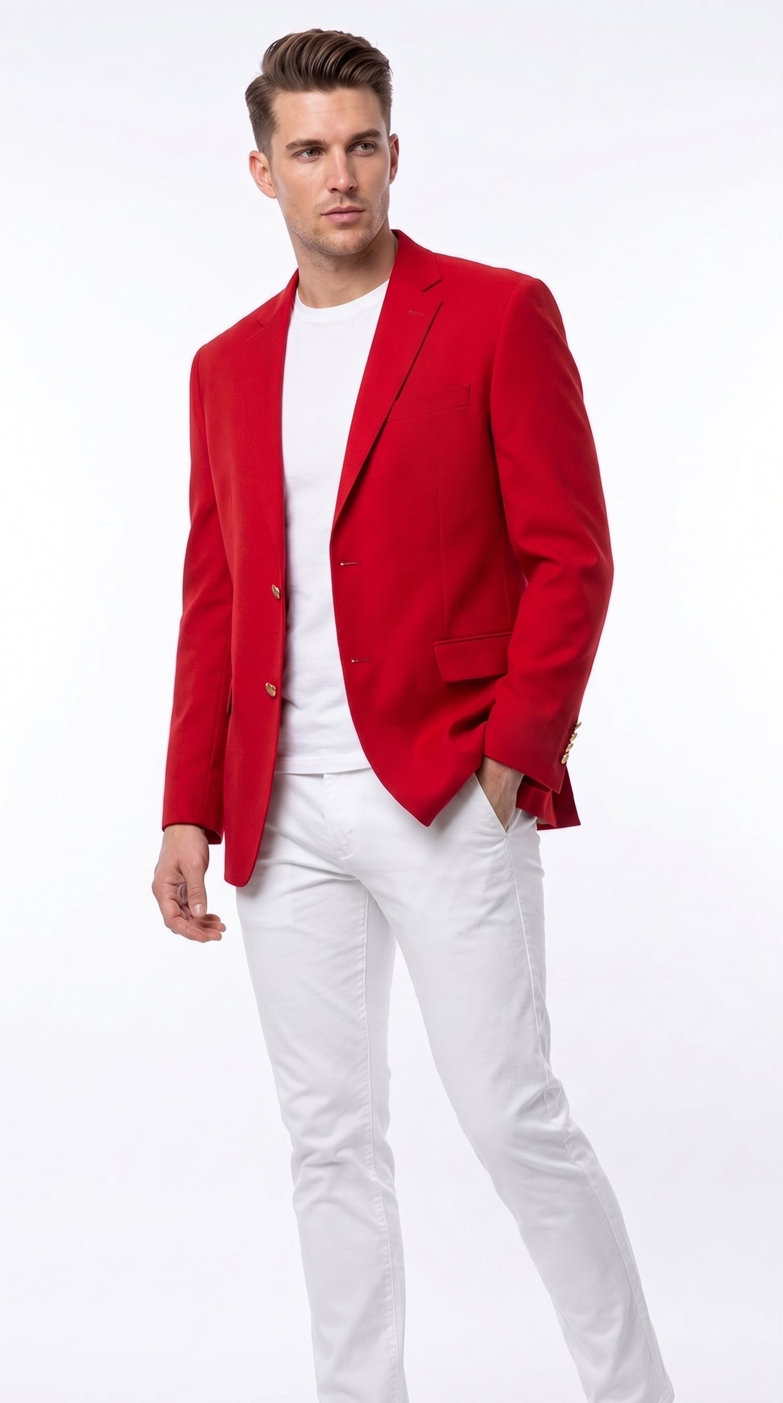 Men’s Solid Red Sport Coat Jacket, Unique Fashion Designer Dress Blazer for Men