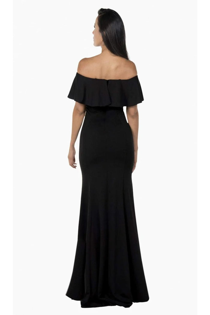 POLY USA 8146 Simple Ruffle Off Shoulder Long Mermaid Evening Dress