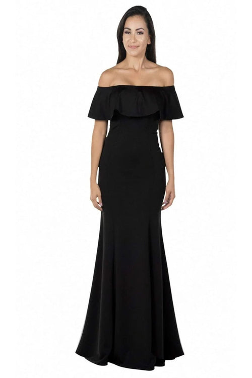 POLY USA 8146 Simple Ruffle Off Shoulder Long Mermaid Evening Dress