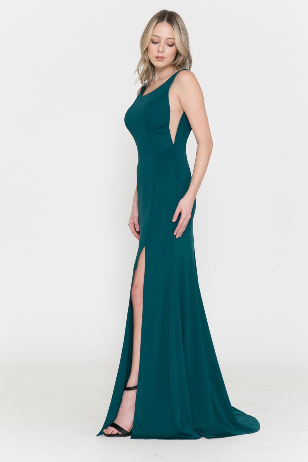 Poly USA 8168 Sleeveless Simple C-Thru Sides Long Bridesmaids Dress