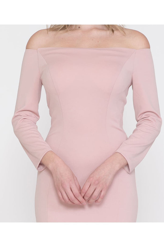 POLY USA 8378 Modest Long Sleeve Off the Shoulder Simple MOB Dress