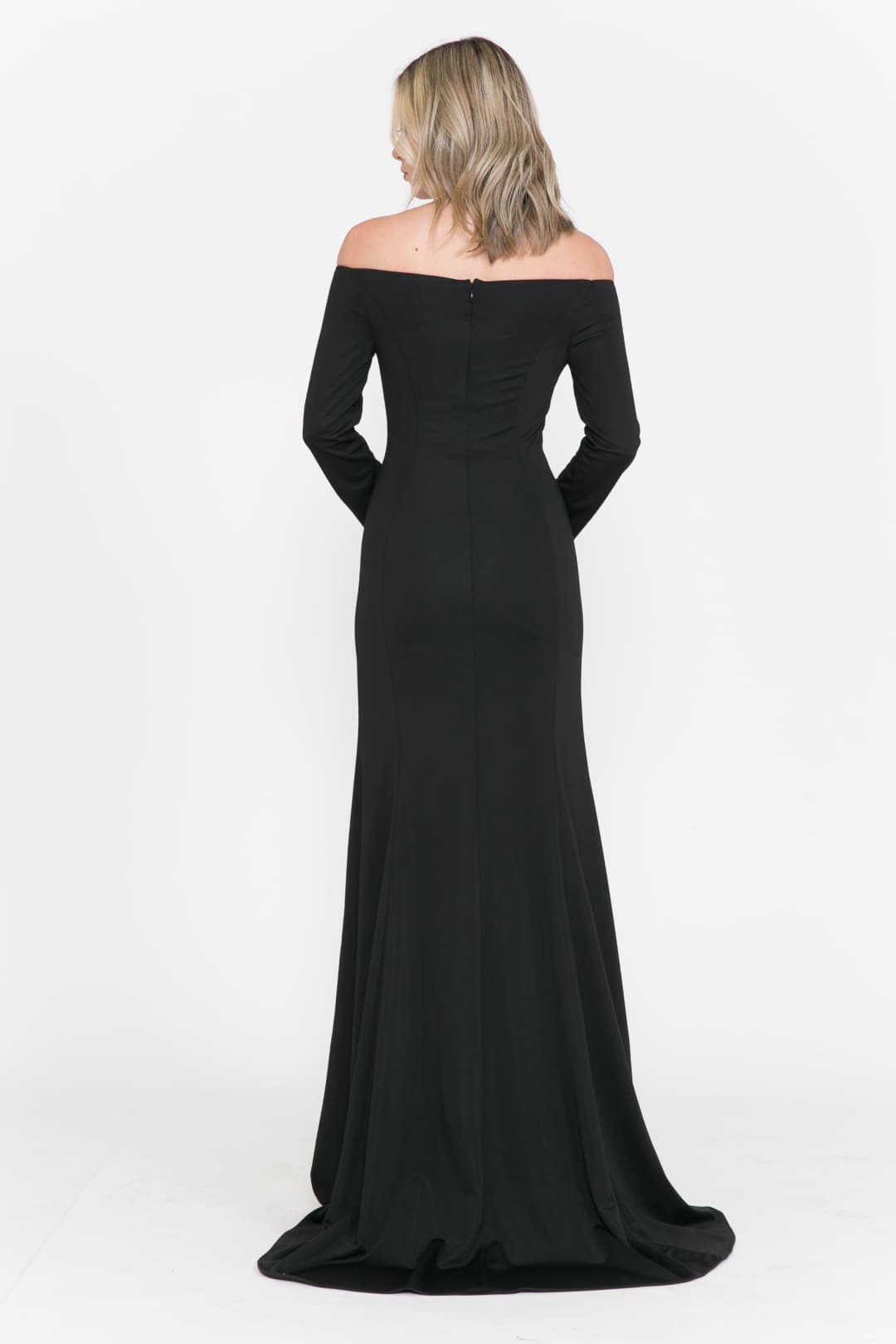 POLY USA 8378 Modest Long Sleeve Off the Shoulder Simple MOB Dress