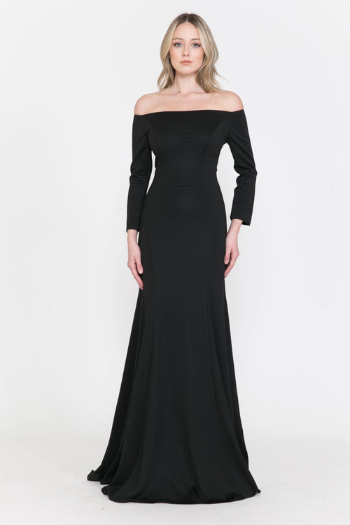 POLY USA 8378 Modest Long Sleeve Off the Shoulder Simple MOB Dress