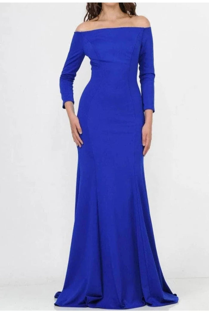 POLY USA 8378 Modest Long Sleeve Off the Shoulder Simple MOB Dress