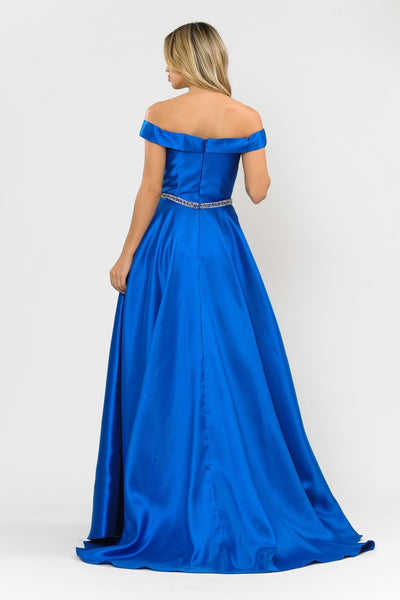 POLY USA 8686 Off Shoulder Simple Mikado Prom Formal Bridesmaids Gown