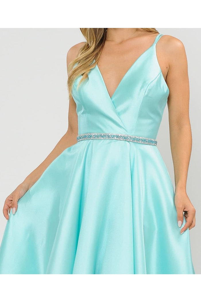 POLY USA 8690 A-Line Special Occasion V-Neck Formal Long Mikado Dress
