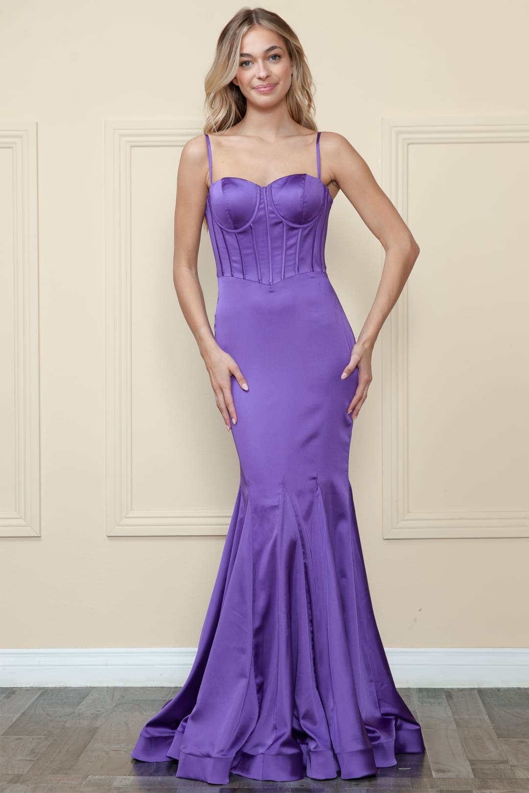 POLY USA 9008 Spaghetti Strap Satin Sweetheart Mermaid Formal Dress