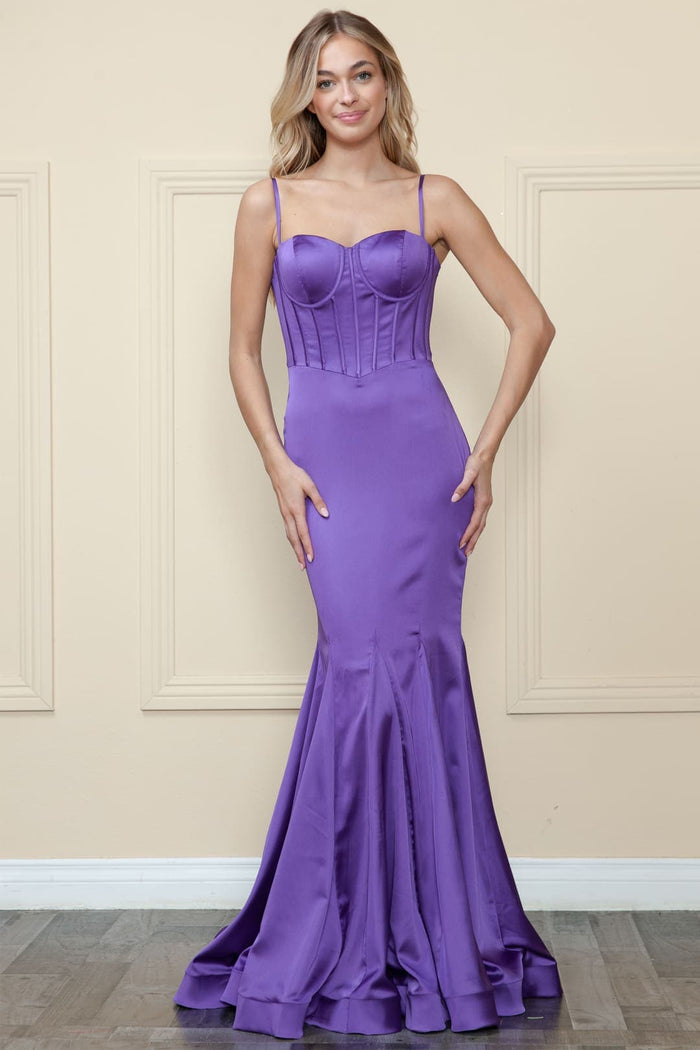 POLY USA 9008 Spaghetti Strap Satin Sweetheart Mermaid Formal Dress