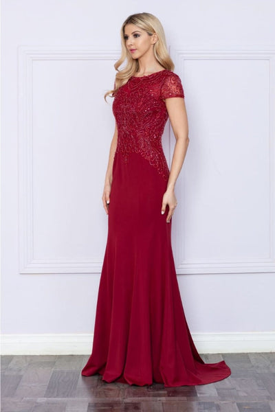 Poly USA 9320 Short Sleeve Beaded Mother Of The Bride Long Gown