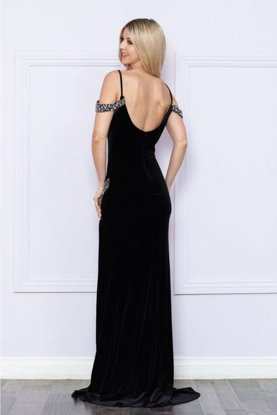 Poly USA 9378 Cold Shoulder Velvet Prom Long Gown