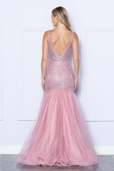 Poly USA 9388 Sleeveless Glitter Mermaid V-Neck Prom Gown