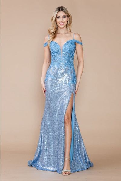Poly USA 9398 Sheer Floral Appliqued Sequin Pageant Dress