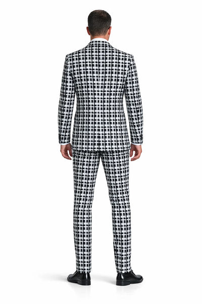 Statement Men’s 3-Piece 100% Wool Fashion Suit – Unique Checker Pattern