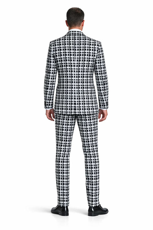 Statement Men’s 3-Piece 100% Wool Fashion Suit – Unique Checker Pattern