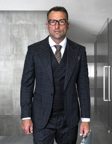 Statement Men’s 3-Piece 100% Wool Fashion Suit – Unique Checker Pattern