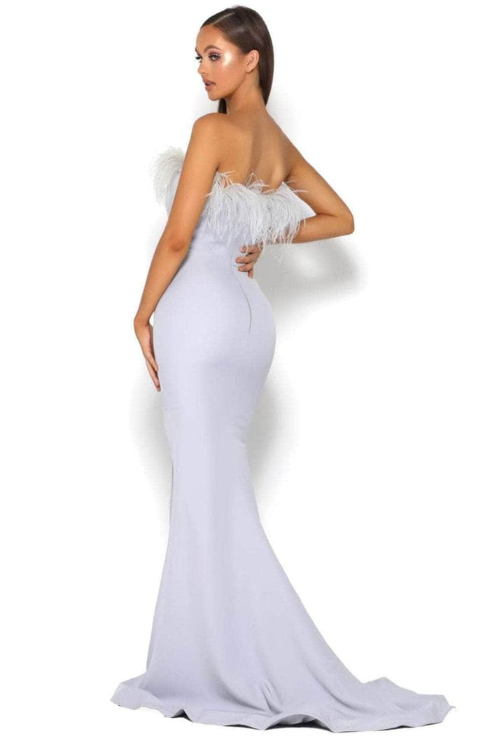 Portia and Scarlett PS2026 -long- Prom Dress with Slit and Feather Trim