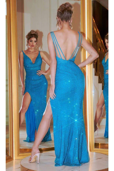 Portia and Scarlett PS21105 -long- Beaded Allover Cowl Neck Evening Gown for Timeless Elegance