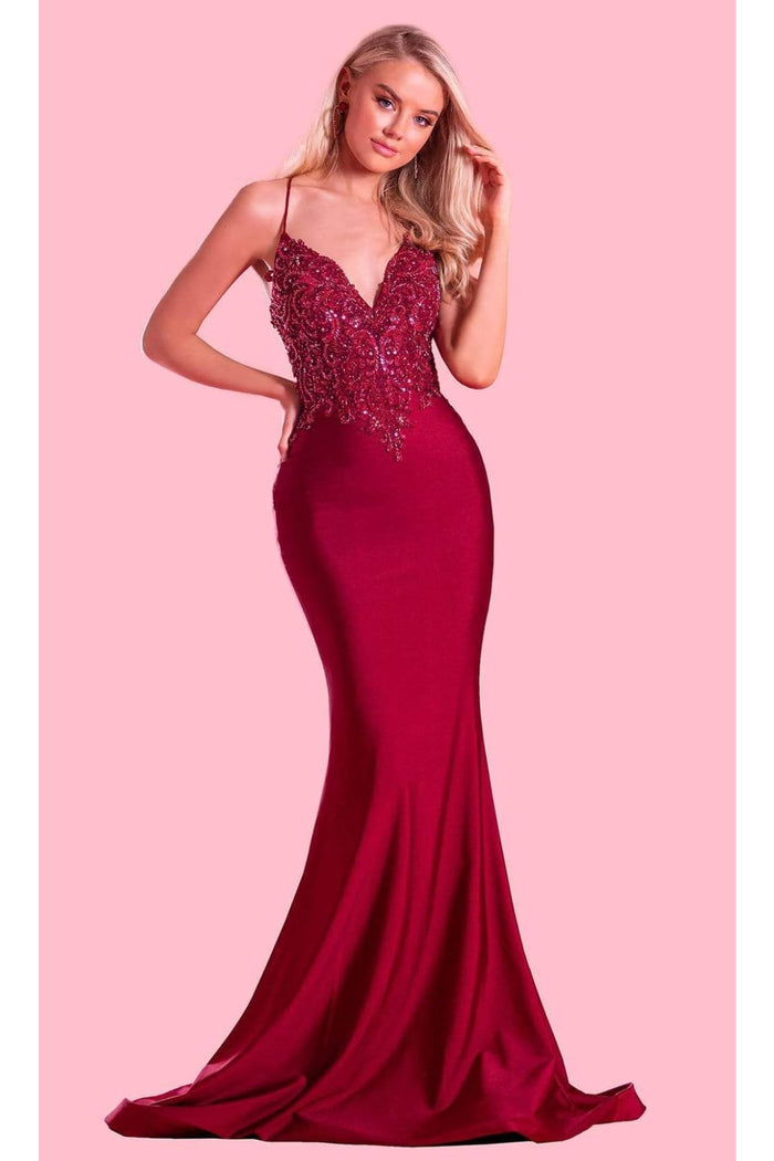 Portia and Scarlett PS21116 -long- Embellished V-Neck Mermaid Dress for a Sophisticated Style