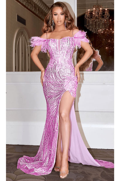 Portia and Scarlett PS22523 Long Feather Sexy Beaded Formal Prom Dress