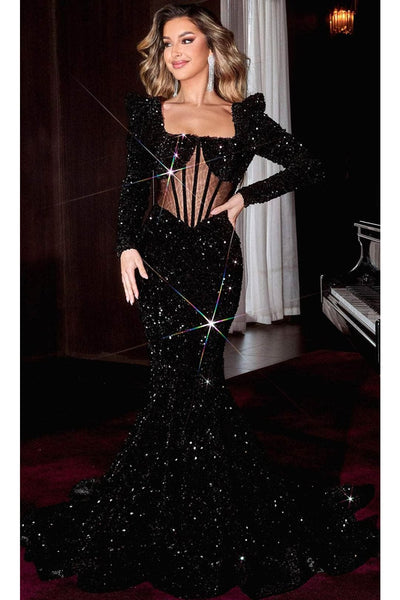 Portia and Scarlett PS22556 -long- Evening Gown with a Square Sheer Corset Design