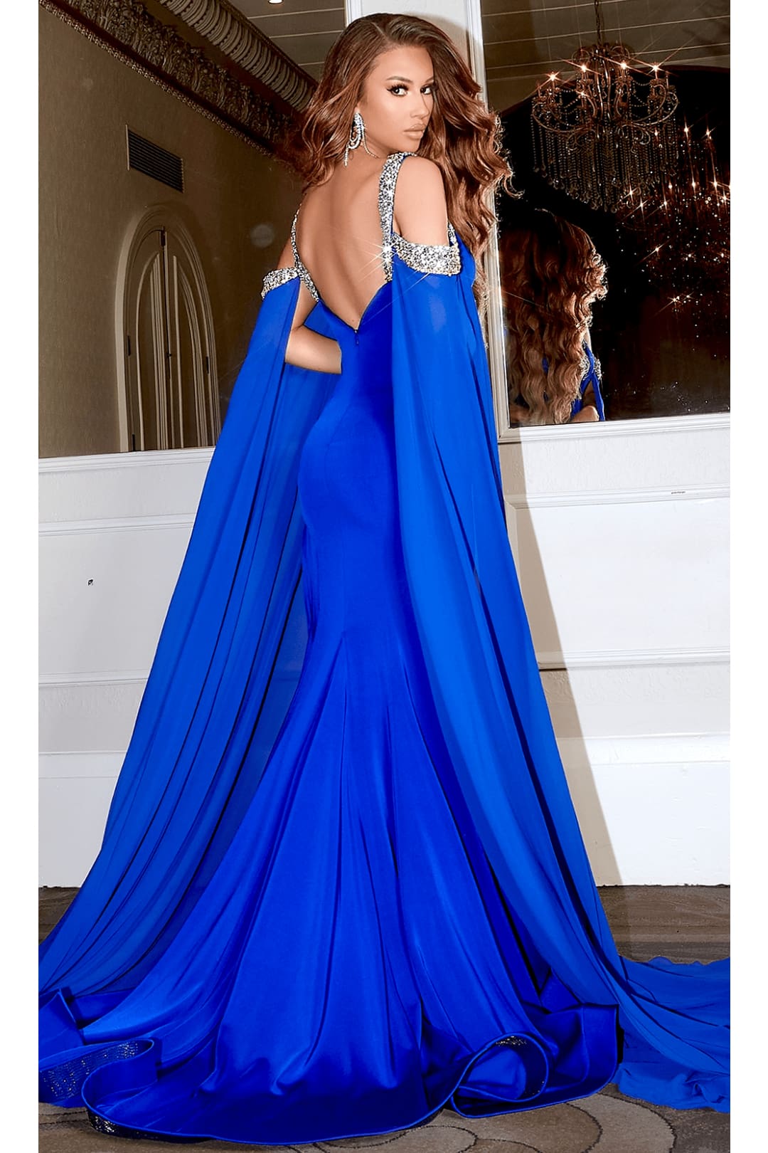 Portia and Scarlett PS23160 -long- Jeweled Cascade Prom Dress for a Dazzling Effect