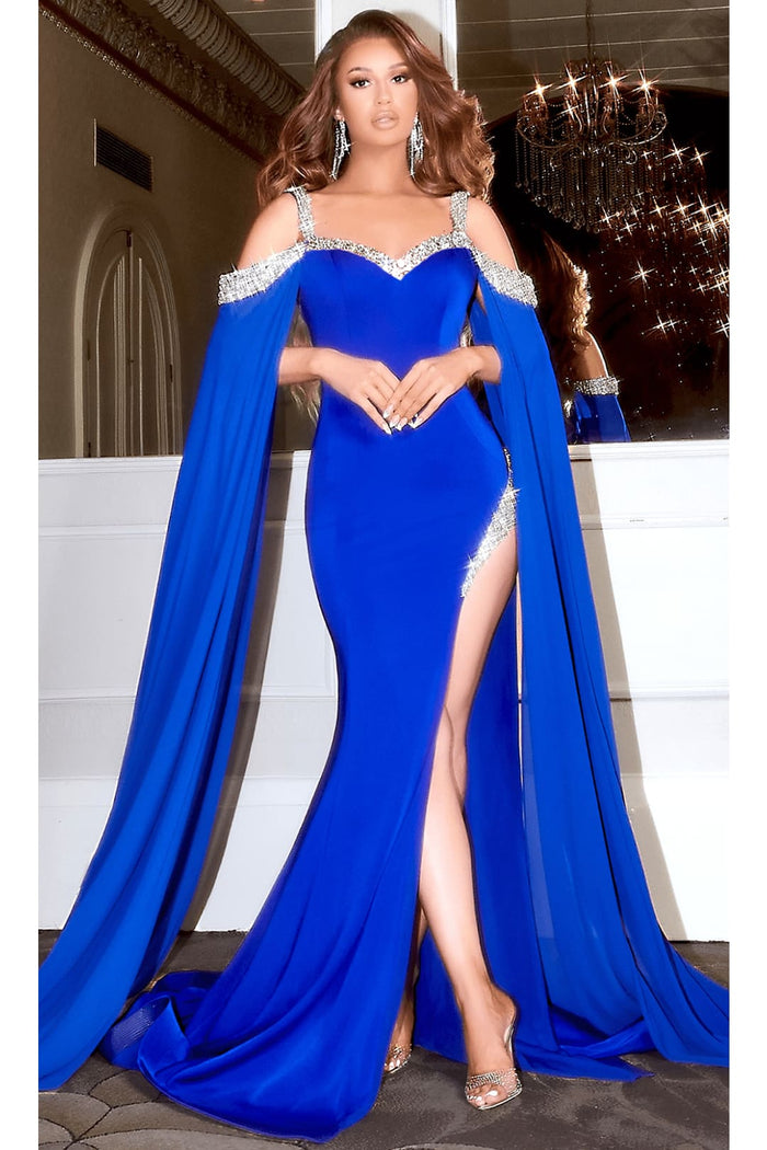 Portia and Scarlett PS23160 -long- Jeweled Cascade Prom Dress for a Dazzling Effect