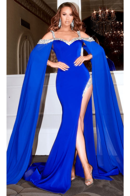 Portia and Scarlett PS23160 -long- Jeweled Cascade Prom Dress for a Dazzling Effect