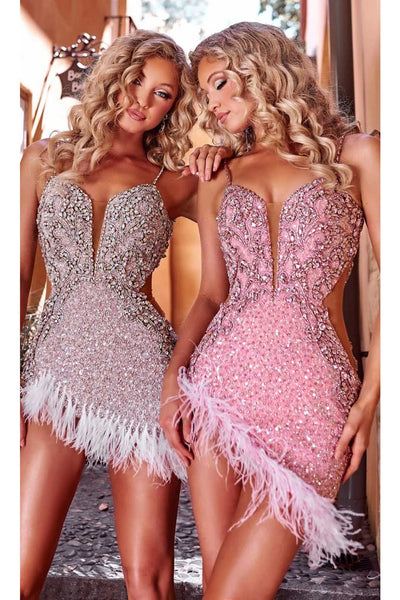 Portia and Scarlett PS23555C - short-Plunging Beaded Homecoming Dress