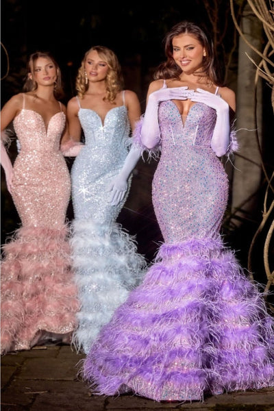 Portia and Scarlett PS24037 Fitted Sequin Mermaid Feather Prom Dress