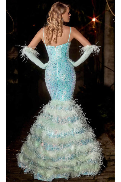 Portia and Scarlett PS24037 -long- Trumpet Prom Dress with Feather Details