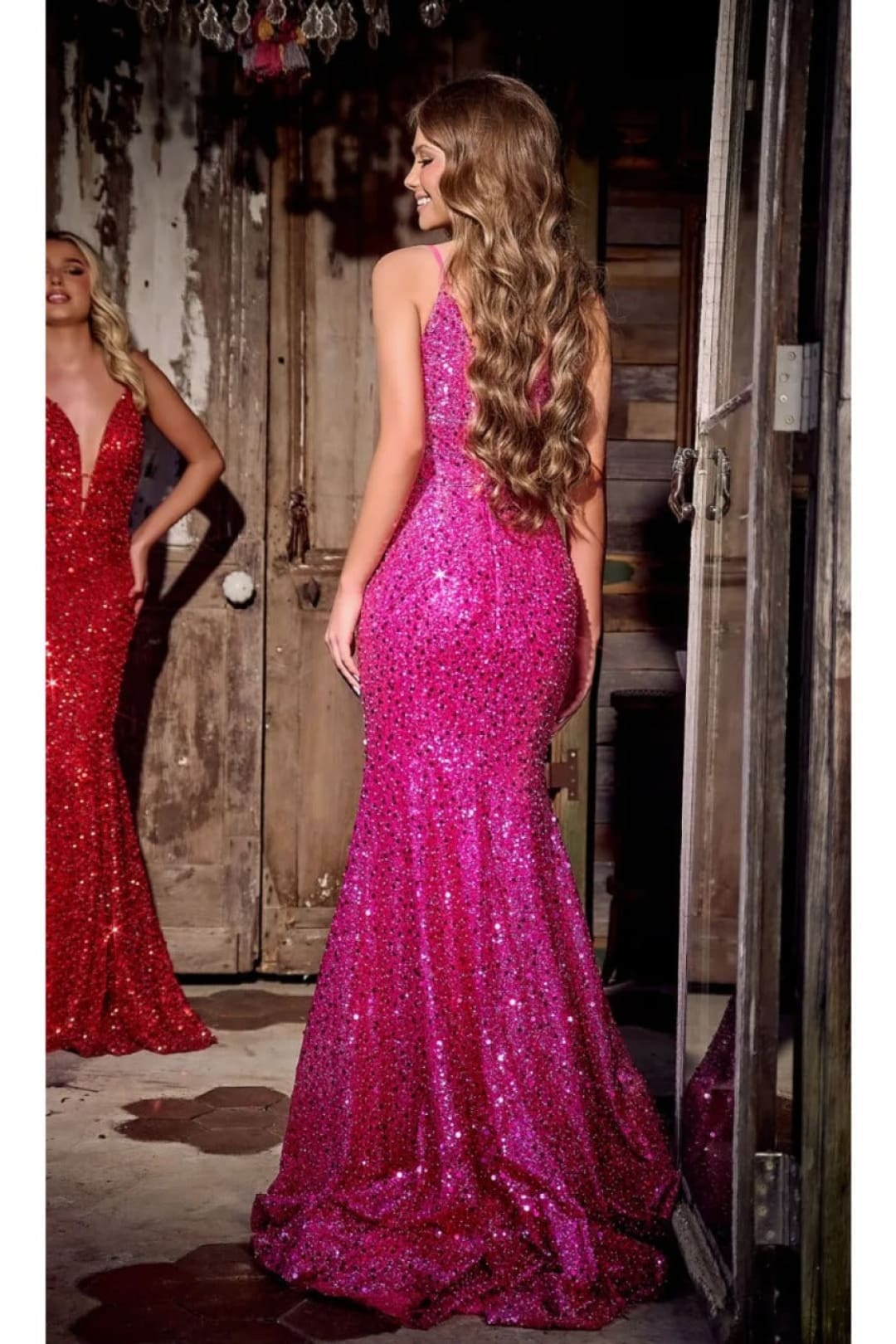 Portia and Scarlett PS24041 Plunging Neck Sequin Mermaid long Dress