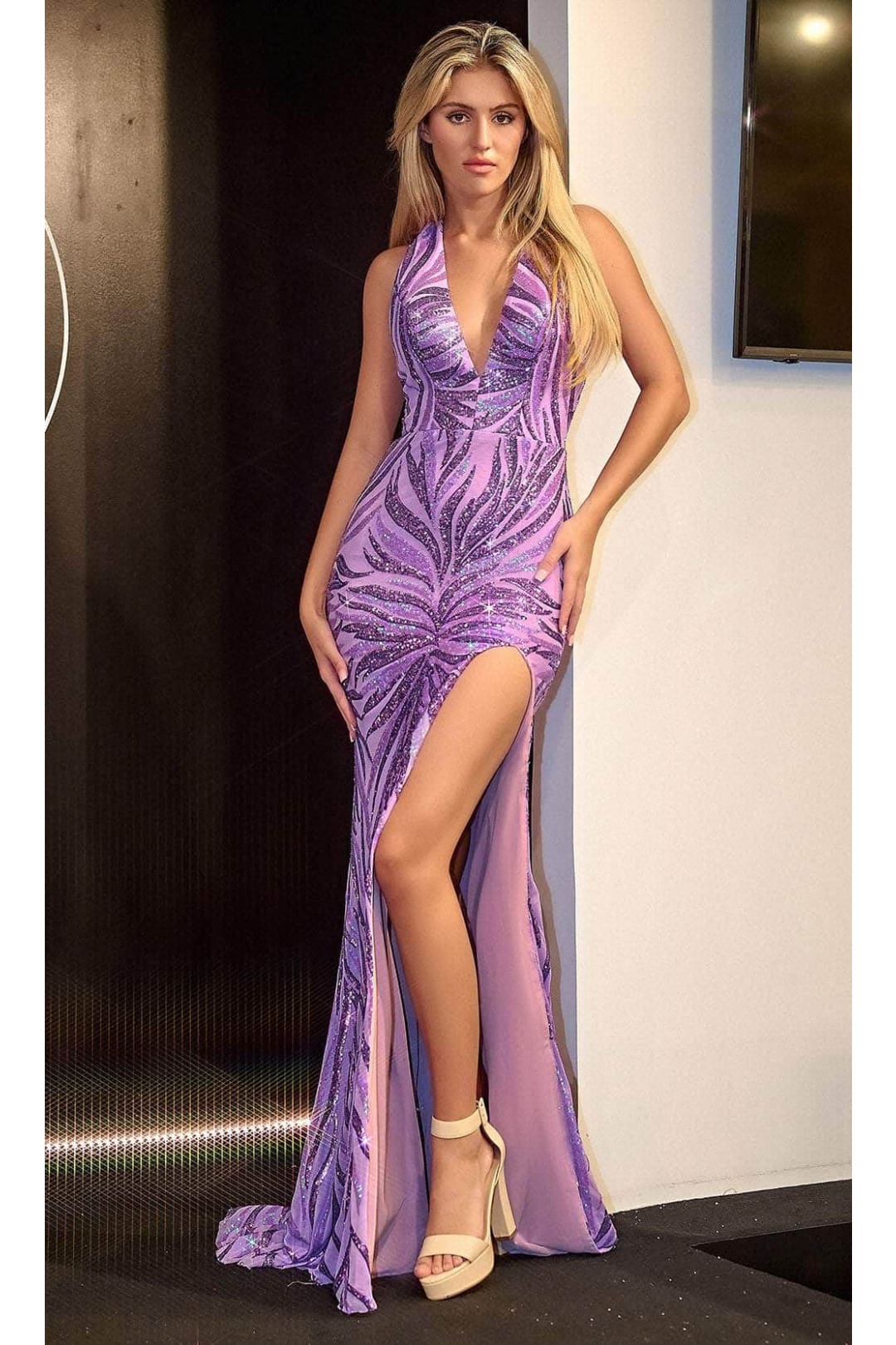 Portia and Scarlett PS24172 - long- Prom Dress with Leaf Motif
