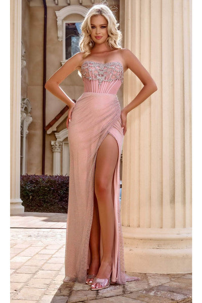 Portia and Scarlett PS24508 -long- Scoop Neck Prom Gown with Beaded Net